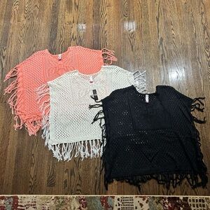 No Boundaries Crochet Ponchos in Cream and Coral